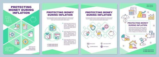 Protecting money during inflation brochure template. Leaflet design with linear icons. Editable 4 vector layouts for presentation, annual reports.