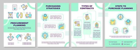 Strategic procurement green brochure template. Contracts types. Leaflet design with linear icons. Editable 4 vector layouts for presentation, annual reports.