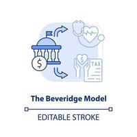 beveridge modelo icono de concepto azul claro. los sistemas de salud escriben una idea abstracta ilustración de línea delgada. financiado por los impuestos. dibujo de contorno aislado. trazo editable. vector