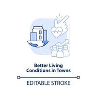 Better living conditions in towns light blue concept icon. Improve healthcare access abstract idea thin line illustration. Isolated outline drawing. Editable stroke. vector