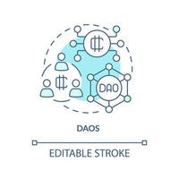 DAOs turquoise concept icon. Decentralized autonomous organization. Make money abstract idea thin line illustration. Isolated outline drawing. Editable stroke. vector