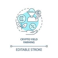 Crypto yield farming turquoise concept icon. Way to make money on cryptocurrency abstract idea thin line illustration. Isolated outline drawing. Editable stroke. vector