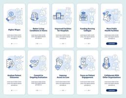 Healthcare system reform light blue onboarding mobile app screen set. Walkthrough 5 steps editable graphic instructions with linear concepts. UI, UX, GUI template. vector