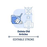 Delete old articles light blue concept icon. Search engine optimization principle abstract idea thin line illustration. Isolated outline drawing. Editable stroke. vector