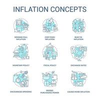 conjunto de iconos de concepto turquesa de inflación. aumentando los precios. idea de poder adquisitivo ilustraciones en color de línea delgada. símbolos aislados. trazo editable. vector