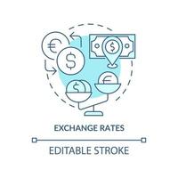 Exchange rates turquoise concept icon. Foreign currency exchange. Inflation cause abstract idea thin line illustration. Isolated outline drawing. Editable stroke. vector