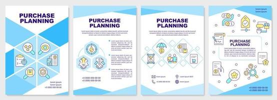 Purchase planning blue brochure template. Inventory management. Leaflet design with linear icons. Editable 4 vector layouts for presentation, annual reports.