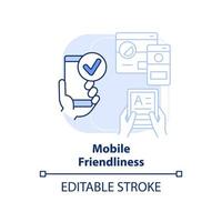 Mobile friendliness light blue concept icon. Website version. SEO ranking factor abstract idea thin line illustration. Isolated outline drawing. Editable stroke. vector