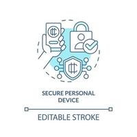 Secure personal device turquoise concept icon. Antivirus. Crypto wallet security abstract idea thin line illustration. Isolated outline drawing. Editable stroke. vector