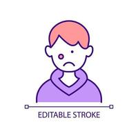 Teenager suffering from acne RGB color icon. Puberty pimples. Hormonal changes in teens. Blackheads on face. Isolated vector illustration. Simple filled line drawing. Editable stroke.