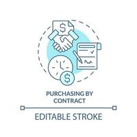 Purchasing by contract turquoise concept icon. Purchase order in business abstract idea thin line illustration. Agreement. Isolated outline drawing. Editable stroke. vector