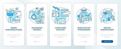 Effects of inflation blue onboarding mobile app screen. Walkthrough 5 steps editable graphic instructions with linear concepts. UI, UX, GUI template. vector