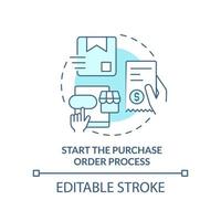 Start purchase order process turquoise concept icon. Step for procurement planning abstract idea thin line illustration. Isolated outline drawing. Editable stroke. vector