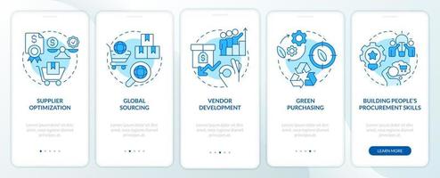 Effective procurement strategies blue onboarding mobile app screen. Walkthrough 5 steps editable graphic instructions with linear concepts. UI, UX, GUI template. vector