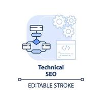 icono de concepto azul claro seo técnico. mejorar el código del sitio web. factor de clasificación seo idea abstracta ilustración de línea delgada. dibujo de contorno aislado. trazo editable. vector