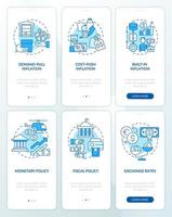 tipos de inflación y causas conjunto de pantalla de aplicación móvil de incorporación azul. tutorial 3 pasos instrucciones gráficas editables con conceptos lineales. interfaz de usuario, ux, plantilla de interfaz gráfica de usuario. vector