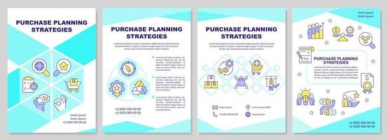 Purchase planning strategies cyan brochure template. Leaflet design with linear icons. Editable 4 vector layouts for presentation, annual reports.