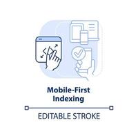 icono de concepto azul claro de indexación móvil primero. optimización de motores de búsqueda idea abstracta ilustración de línea delgada. dibujo de contorno aislado. trazo editable. vector