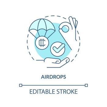 Airdrops turquoise concept icon. Projects promotion. Way to make money on crypto abstract idea thin line illustration. Isolated outline drawing. Editable stroke. vector