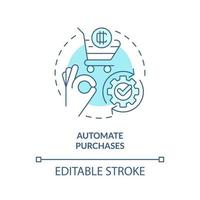 Automate purchases turquoise concept icon. Schedule algorithm. Cryptocurrency tip abstract idea thin line illustration. Isolated outline drawing. Editable stroke. vector