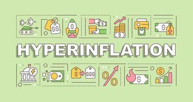 Hyperinflation word concepts blue banner. Economic turmoil. Infographics with editable icons on color background. Isolated typography. Vector illustration with text.