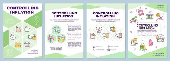 Controlling inflation green brochure template. Leaflet design with linear icons. Editable 4 vector layouts for presentation, annual reports.