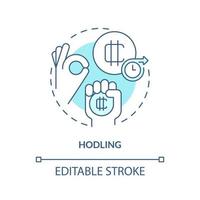 HODLing turquoise concept icon. Buy tokens to keep in long run. Make money on crypto abstract idea thin line illustration. Isolated outline drawing. Editable stroke. vector