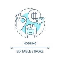 HODLing turquoise concept icon. Buy tokens to keep in long run. Make money on crypto abstract idea thin line illustration. Isolated outline drawing. Editable stroke. vector