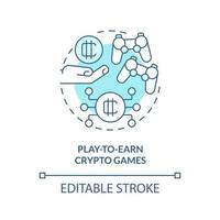 Play to earn crypto games turquoise concept icon. Way to make money on cryptocurrency abstract idea thin line illustration. Isolated outline drawing. Editable stroke. vector