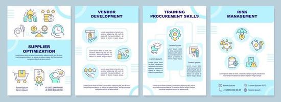 Sourcing strategies in procurement blue brochure template. Leaflet design with linear icons. Editable 4 vector layouts for presentation, annual reports.