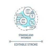 Staking and interest turquoise concept icon. Passive income. Make money on crypto abstract idea thin line illustration. Isolated outline drawing. Editable stroke. vector