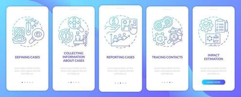 Disease monitoring steps blue gradient onboarding mobile app screen. Walkthrough 5 steps graphic instructions with linear concepts. UI, UX, GUI template. vector