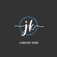 JK Initial handwriting and signature logo design with circle. Beautiful design handwritten logo for fashion, team, wedding, luxury logo. vector