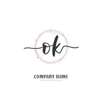 O K OK Initial handwriting and signature logo design with circle. Beautiful design handwritten logo for fashion, team, wedding, luxury logo. vector