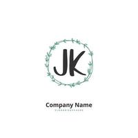 JK Initial handwriting and signature logo design with circle. Beautiful design handwritten logo for fashion, team, wedding, luxury logo. vector