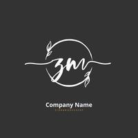 ZM Initial handwriting and signature logo design with circle. Beautiful design handwritten logo for fashion, team, wedding, luxury logo. vector