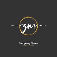 ZM Initial handwriting and signature logo design with circle. Beautiful design handwritten logo for fashion, team, wedding, luxury logo. vector
