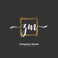 ZM Initial handwriting and signature logo design with circle. Beautiful design handwritten logo for fashion, team, wedding, luxury logo. vector