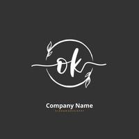 O K OK Initial handwriting and signature logo design with circle. Beautiful design handwritten logo for fashion, team, wedding, luxury logo. vector
