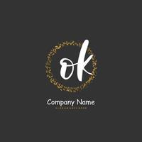 O K OK Initial handwriting and signature logo design with circle. Beautiful design handwritten logo for fashion, team, wedding, luxury logo. vector