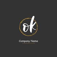 O K OK Initial handwriting and signature logo design with circle. Beautiful design handwritten logo for fashion, team, wedding, luxury logo. vector