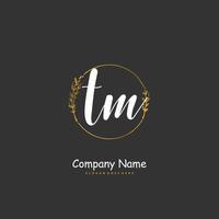 TM Initial handwriting and signature logo design with circle. Beautiful design handwritten logo for fashion, team, wedding, luxury logo. vector