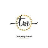 TM Initial handwriting and signature logo design with circle. Beautiful design handwritten logo for fashion, team, wedding, luxury logo. vector