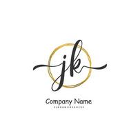 JK Initial handwriting and signature logo design with circle. Beautiful design handwritten logo for fashion, team, wedding, luxury logo. vector