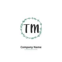 TM Initial handwriting and signature logo design with circle. Beautiful design handwritten logo for fashion, team, wedding, luxury logo. vector