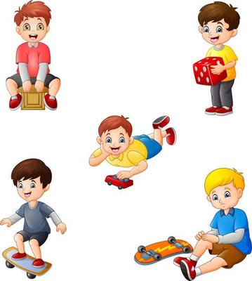 Cartoon kids with different hobbies collection set
