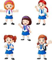 Happy school girls in different posing vector