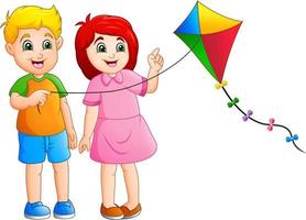 Cartoon kids a playing kites vector