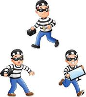 Cartoon thief in a collection of different actions vector