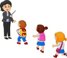 Cartoon teacher and school kids vector